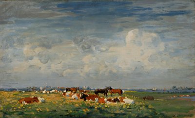 Summer Meadow Landscape on the IJssel with View of Hattem by Jan Voerman